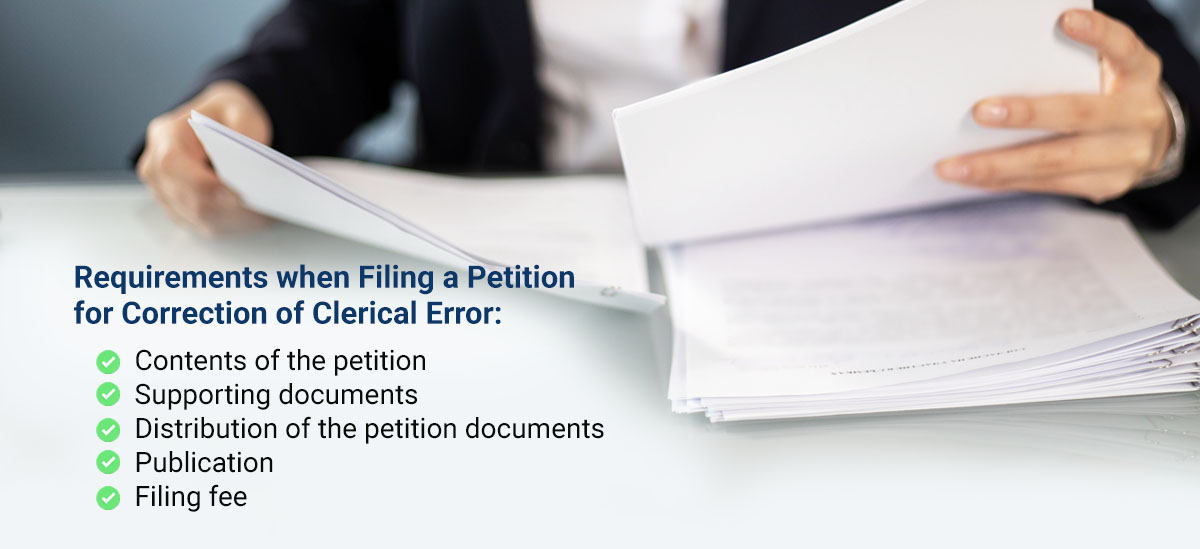 Requirements when filing a petition for correction of clerical error