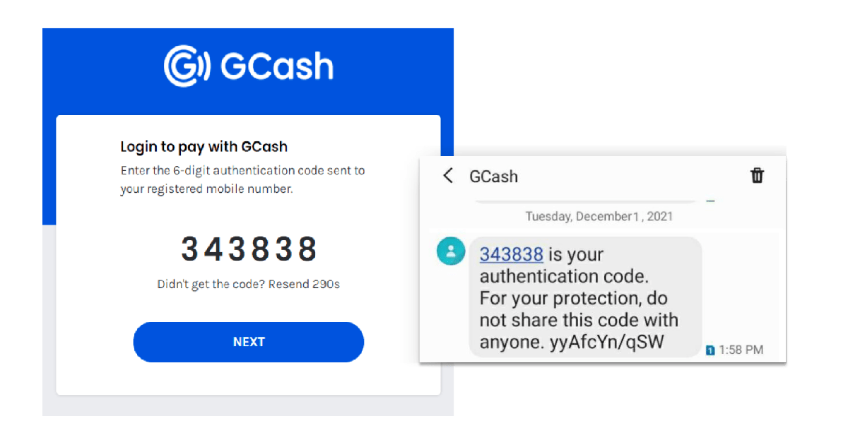 Gcash app authentication code