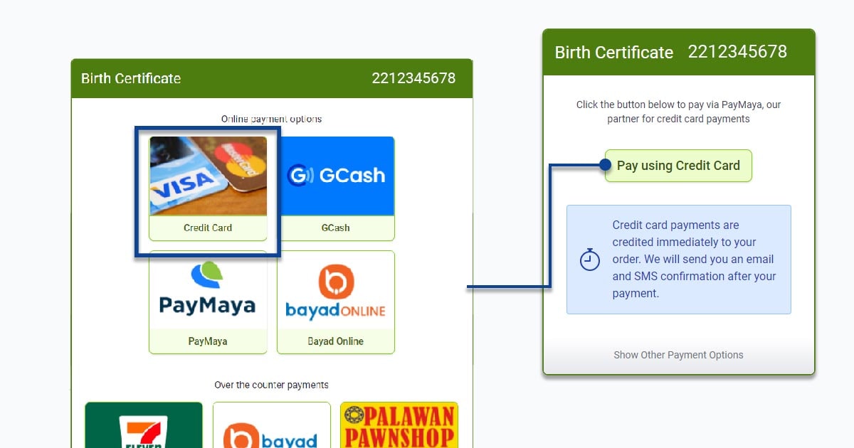 Choose credit card as payment option