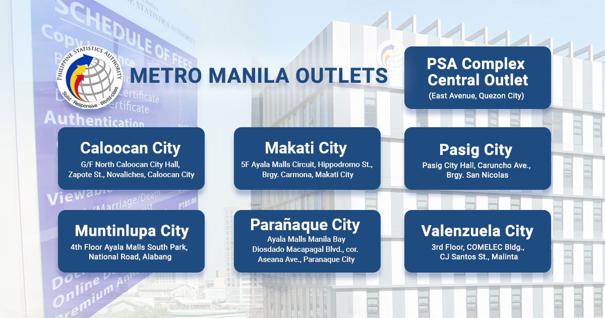 PSA CRS outlets in Metro Manila where you can get a copy of your PSA certificates