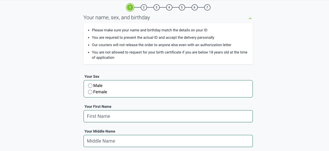 Information needed when requesting for  PSA birth certificate online